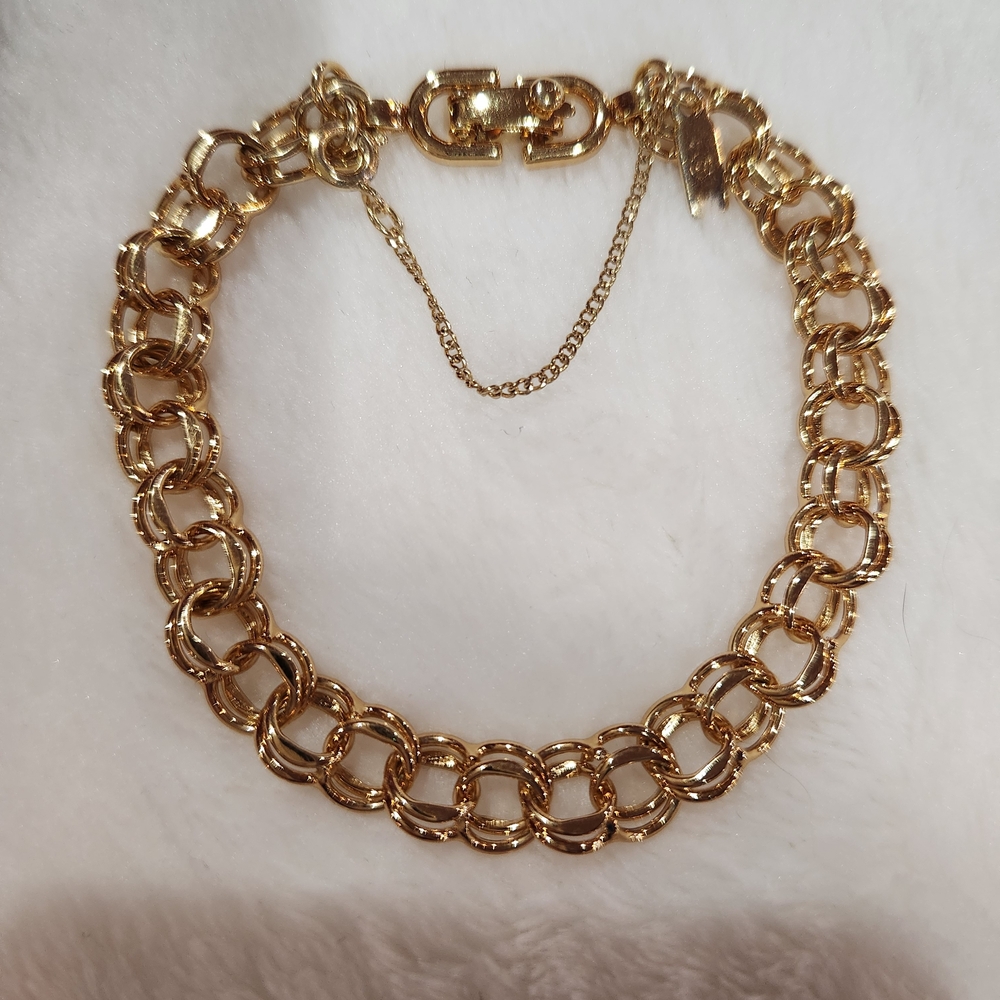 Monet Double Link Chain Gold Tone Bracelet w/Safety Chain